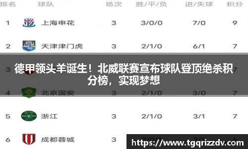 德甲领头羊诞生！北威联赛宣布球队登顶绝杀积分榜，实现梦想