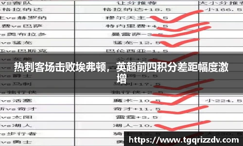 热刺客场击败埃弗顿，英超前四积分差距幅度激增